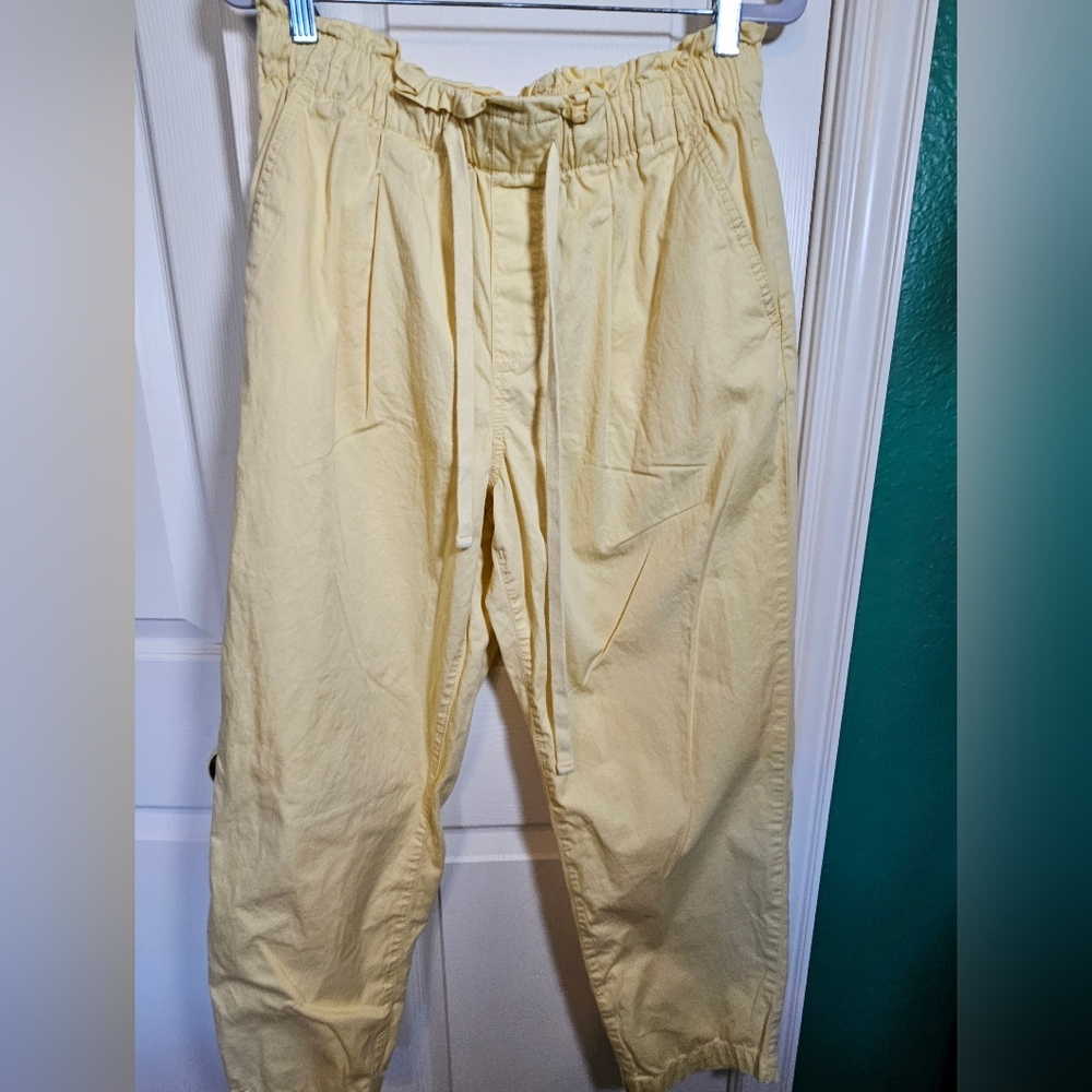 Loft Cotton Wide Leg Tie Front  Elastic Waist Pants